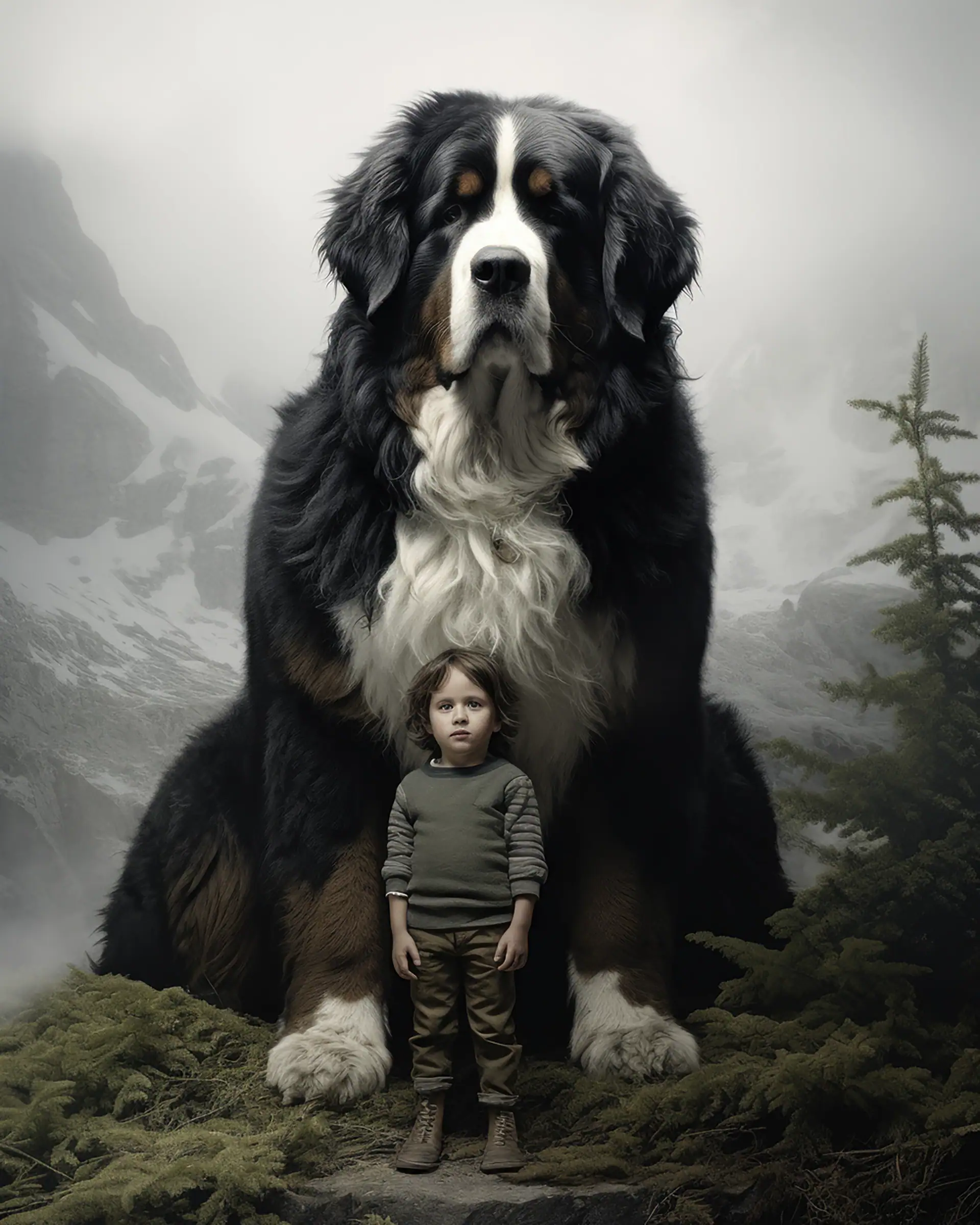 Bouvier Bernois qui protège un enfant